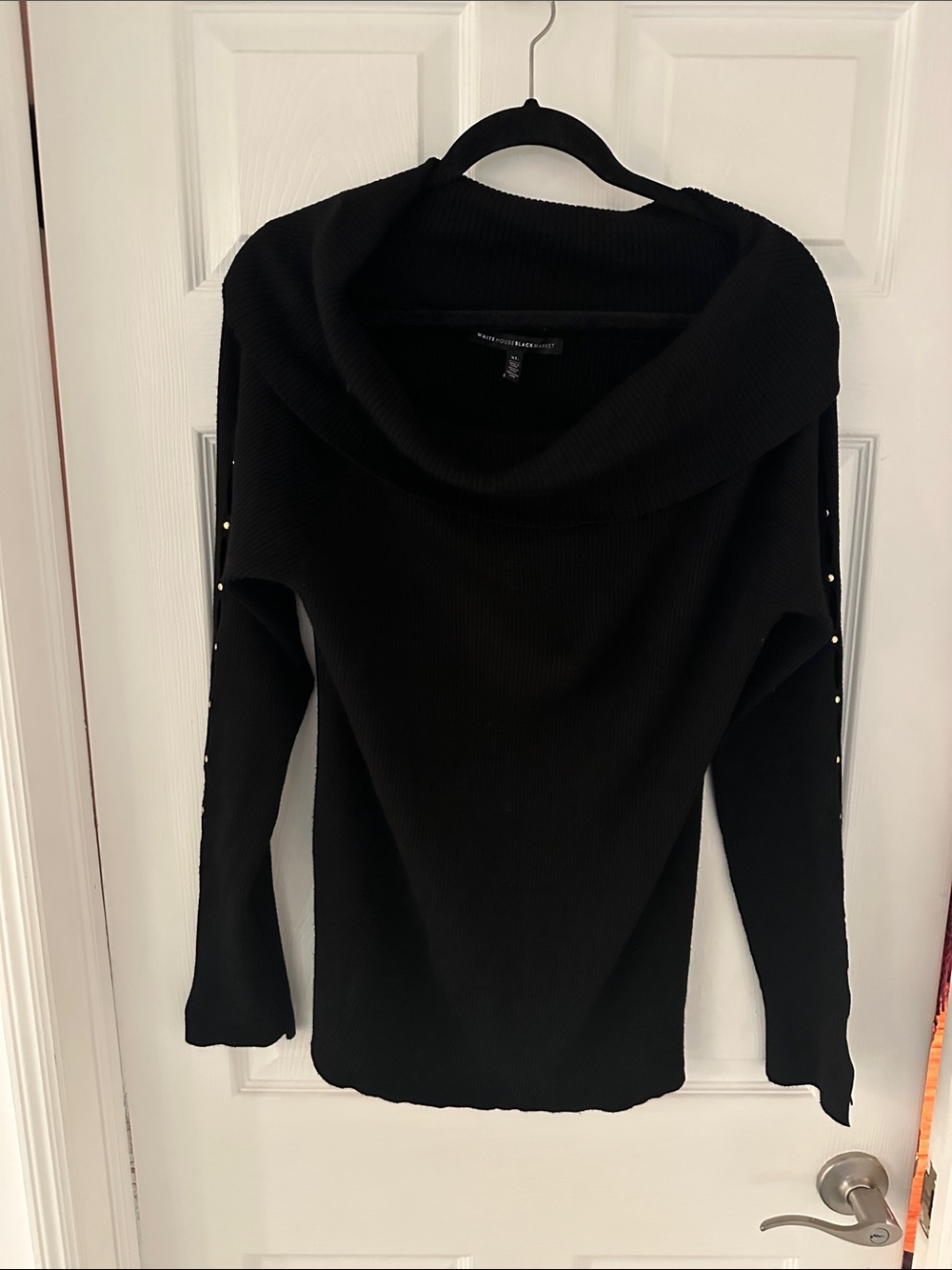 White House Black Market Black Cowl Neck Sweater with Studded Sleeves Size XL